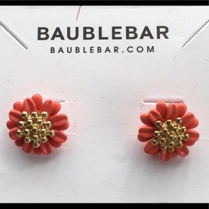BaubleBar Coral and Gold Flower Stud Earrings